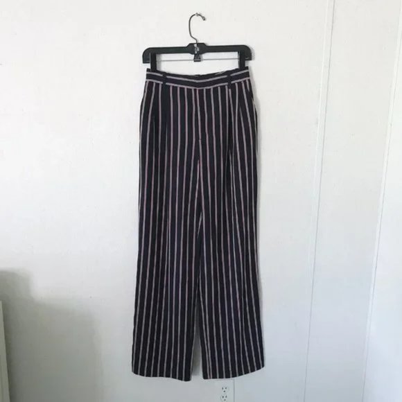 Zara Dress Pants S Trousers Navy Blue Striped Baggy Fit - Picture 11 of 13